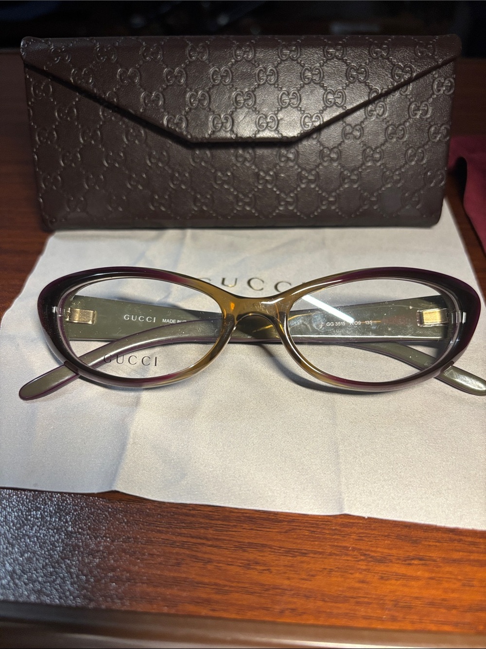 Gucci Two-Tone Cat Eye Glasses frames in Brown and Purple